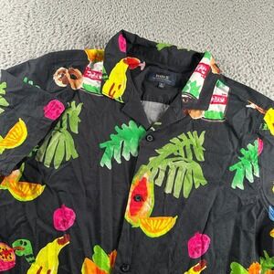 Roark Men's‎ Casual Button-Down Shirt Medium Black Organic Cotton Tropical Print